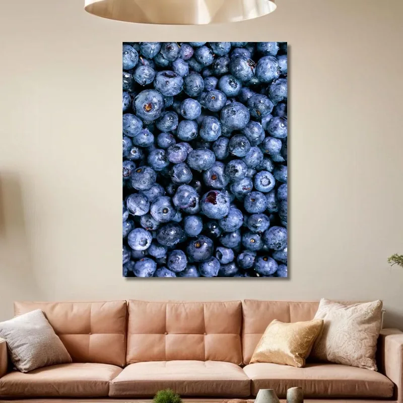 Modern Painting Fresh Blueberries With Water Drops In The Foreground