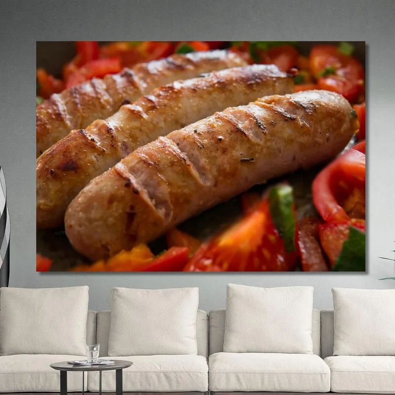 Quadro Moderno Salsicce Grigliate Con Pomodori Freschi