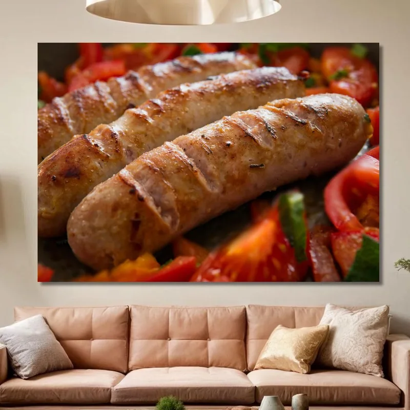 Quadro Moderno Salsicce Grigliate Con Pomodori Freschi