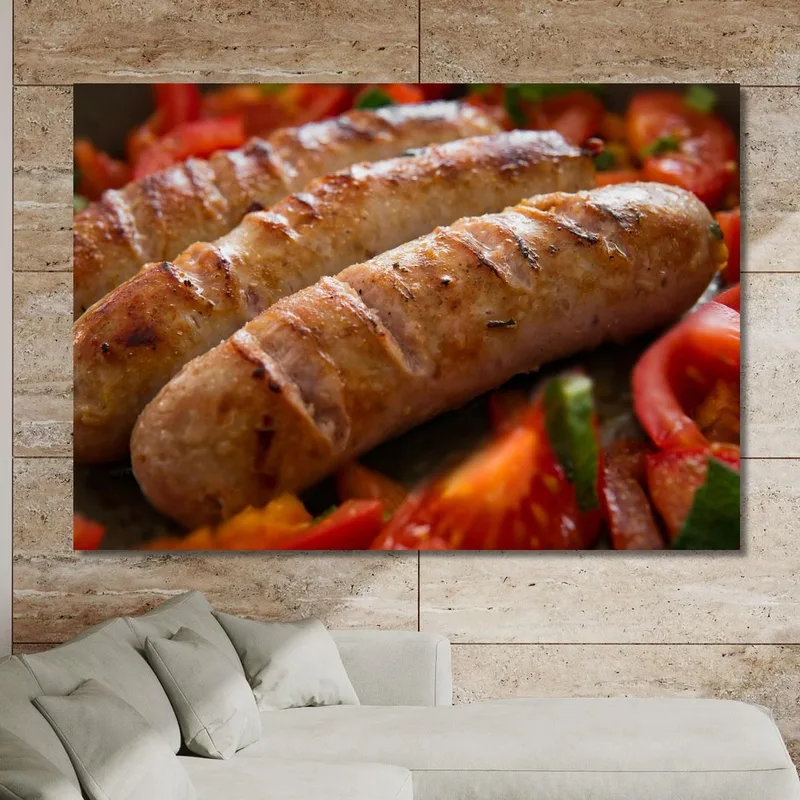 Quadro Moderno Salsicce Grigliate Con Pomodori Freschi