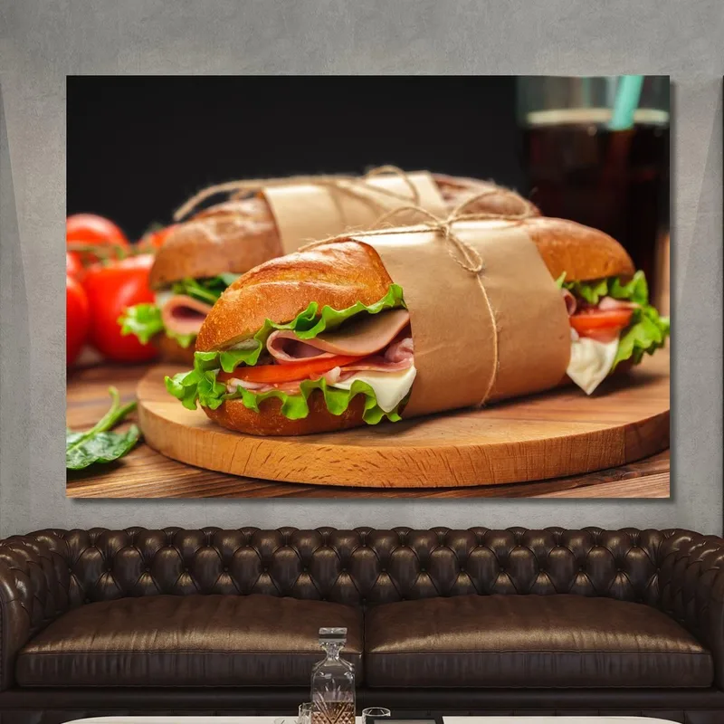 Quadro Moderno Sandwich Gourmet Con Prosciutto E Formaggio Su Pane Croccante
