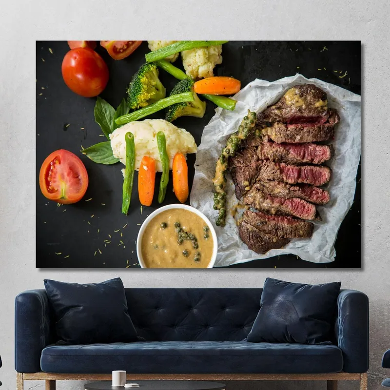 Quadro Moderno Tagliata Di Manzo Al Pepe Verde Con Verdure Mist