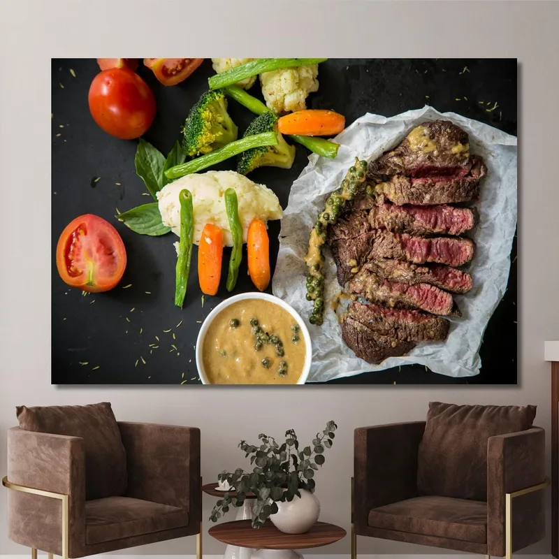 Quadro Moderno Tagliata Di Manzo Al Pepe Verde Con Verdure Mist