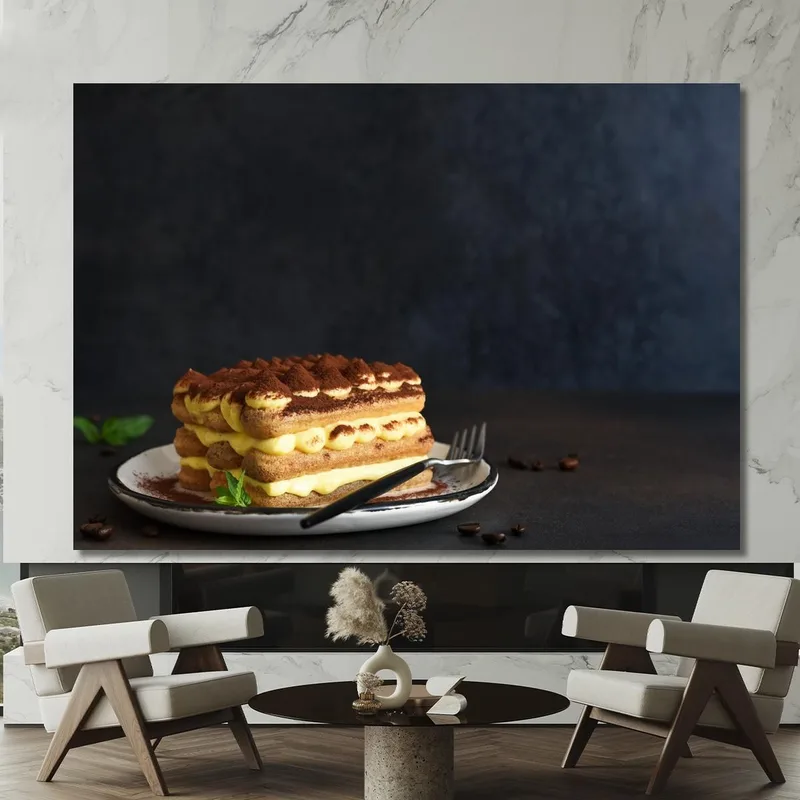 Quadro Moderno Tiramisù Tradizionale Con Strati Di Mascarpone E Cacao Amaro