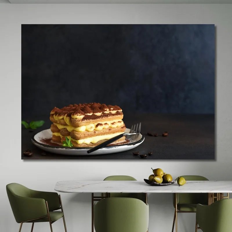 Quadro Moderno Tiramisù Tradizionale Con Strati Di Mascarpone E Cacao Amaro