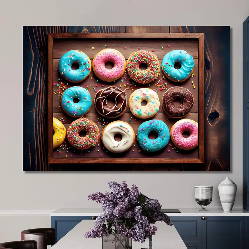 Modernes Gemälde Tablett Mit Bunten Donuts Mit Zuckerguss Und Dekorationen