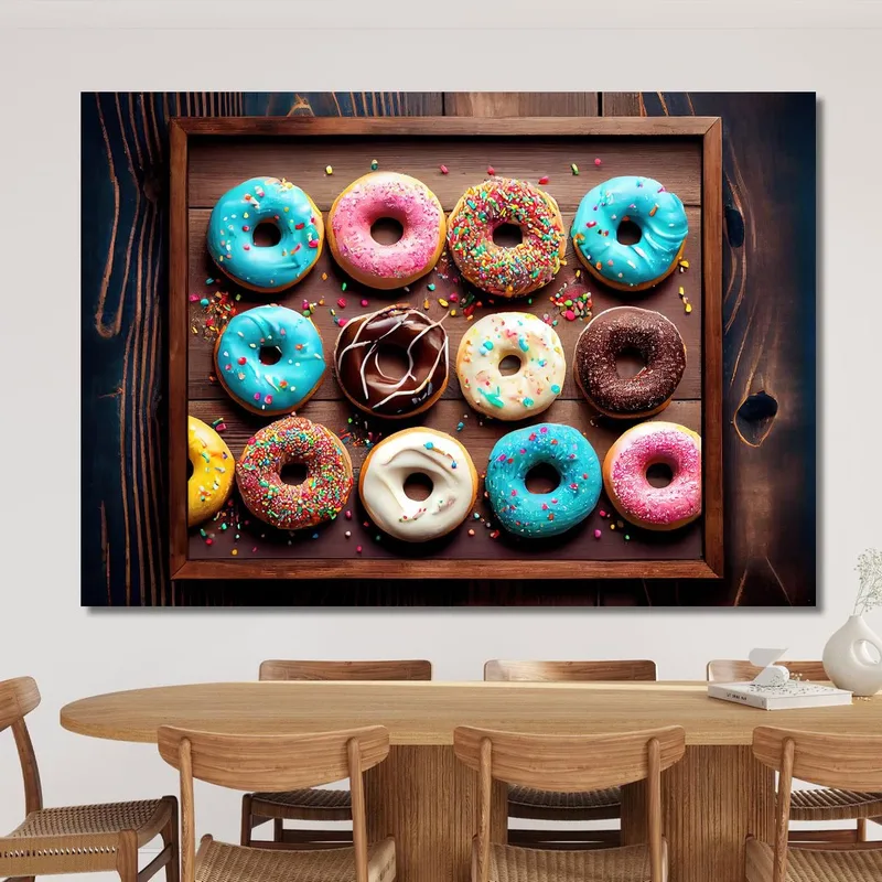 Modernes Gemälde Tablett Mit Bunten Donuts Mit Zuckerguss Und Dekorationen