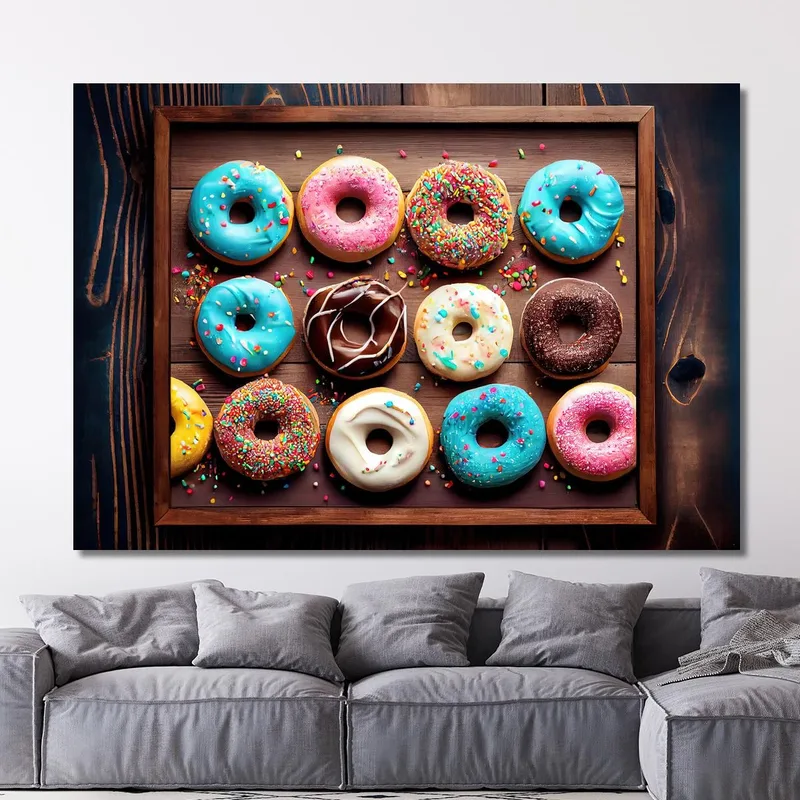 Modernes Gemälde Tablett Mit Bunten Donuts Mit Zuckerguss Und Dekorationen