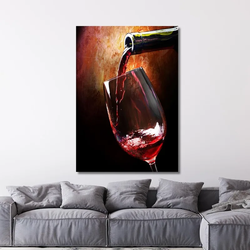 Quadro Moderno Vino Rosso Versato In Un Calice Su Sfondo Artistico