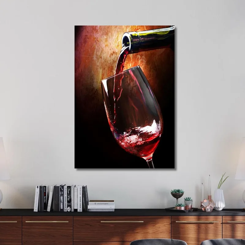 Quadro Moderno Vino Rosso Versato In Un Calice Su Sfondo Artistico