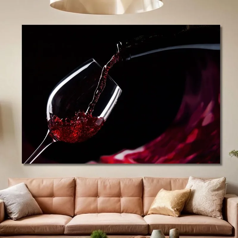 Cuadro Moderno Vino Tinto Vertido En Una Copa Sobre Un Fondo Oscuro