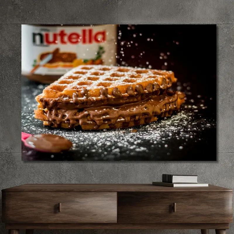 Modernes Gemälde Knusprige Waffeln Mit Nutella Gefüllt Und Mit Puderzucker Bestäubt