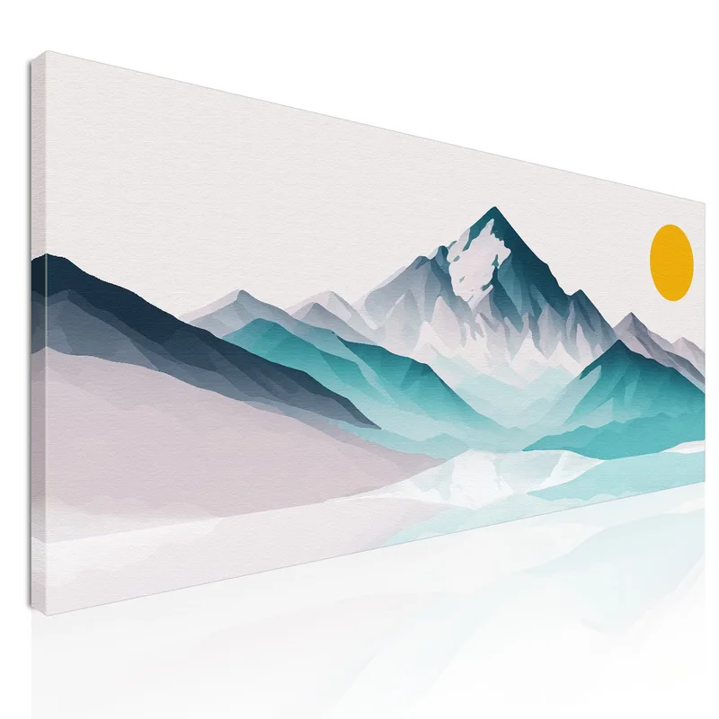 Boho Chic Painting Of Landscape Illustration Of Snowy Mountain With Yellow Sun canvas print