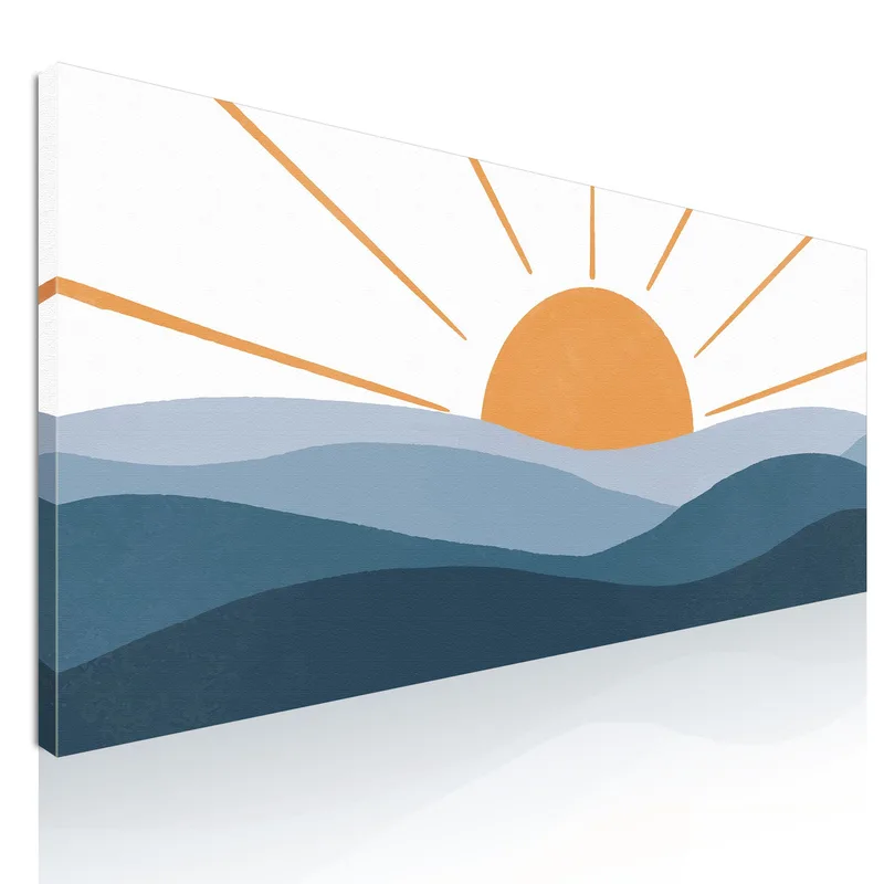 Boho Chic Painting Landscape Illustration Wavy Hill With Sun canvas print