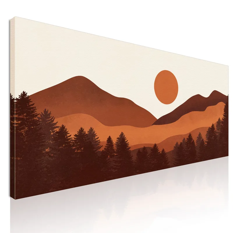 Boho Chic Painting Landscape Illustration Mountain Landscape With Sunset canvas print
