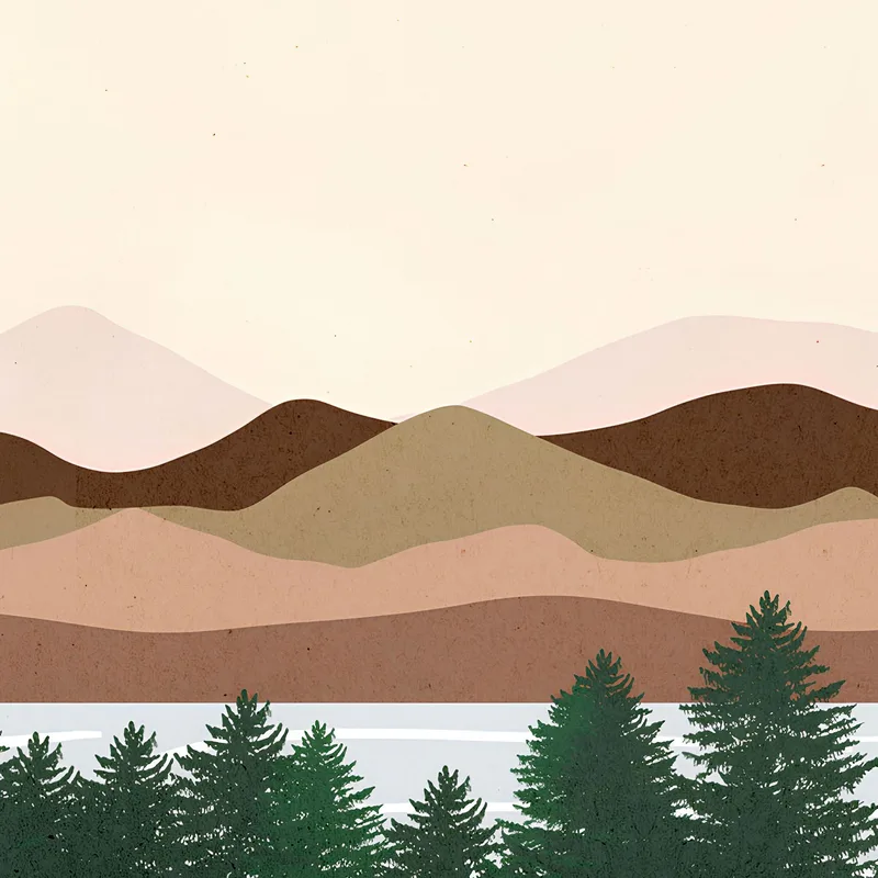 Boho Chic Framework Illustration Landscape Lake With Pine Trees Mountains Sun And Moon