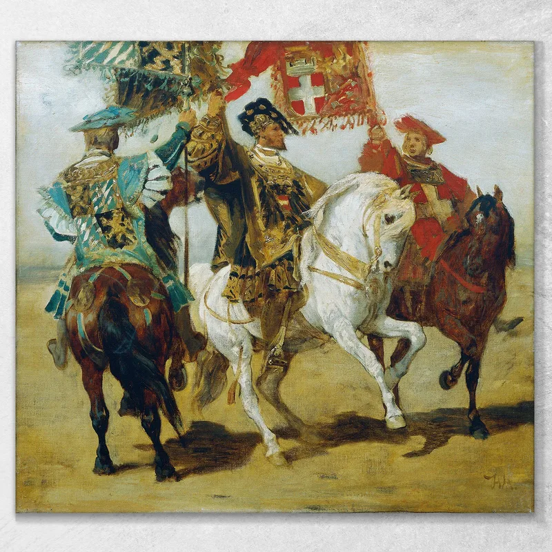 Trois Porte-Étendards Montés Hans Makart