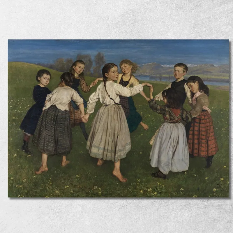 Kinder, Die Im Kreis Tanzen Hans Thoma drucken auf leinwand