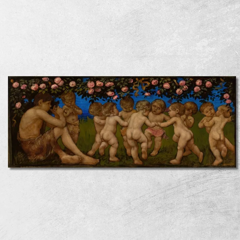Tanzender Putto Mit Einer Girlande Aus Rosen Hans Thoma drucken auf leinwand