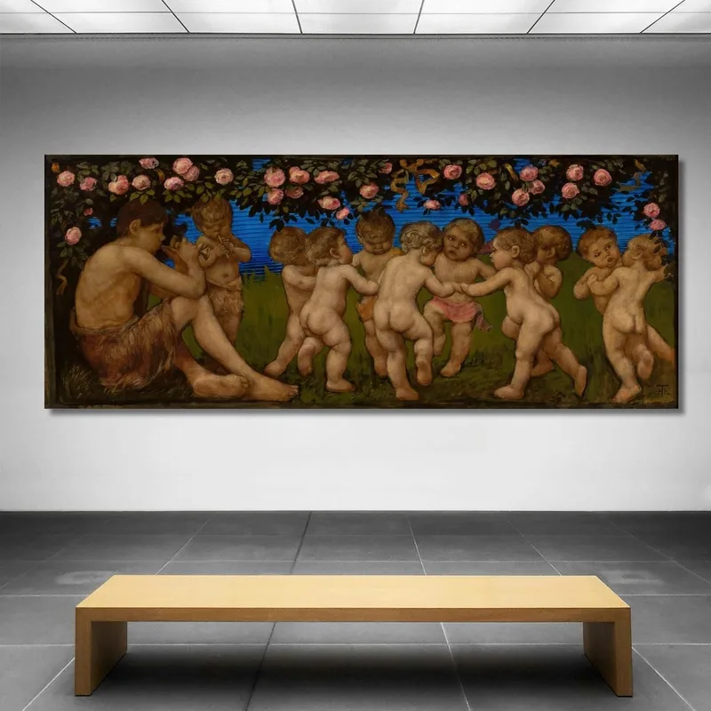 Tanzender Putto Mit Einer Girlande Aus Rosen Hans Thoma
