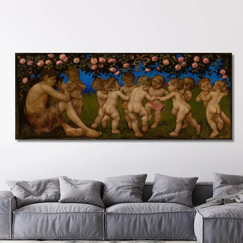 Tanzender Putto Mit Einer Girlande Aus Rosen Hans Thoma