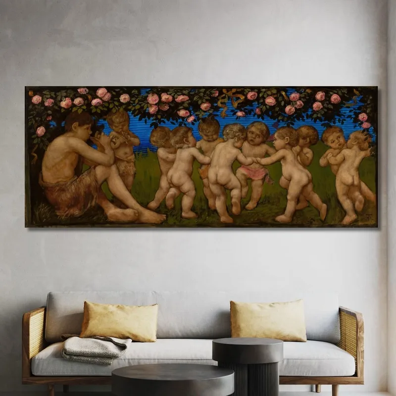 Tanzender Putto Mit Einer Girlande Aus Rosen Hans Thoma