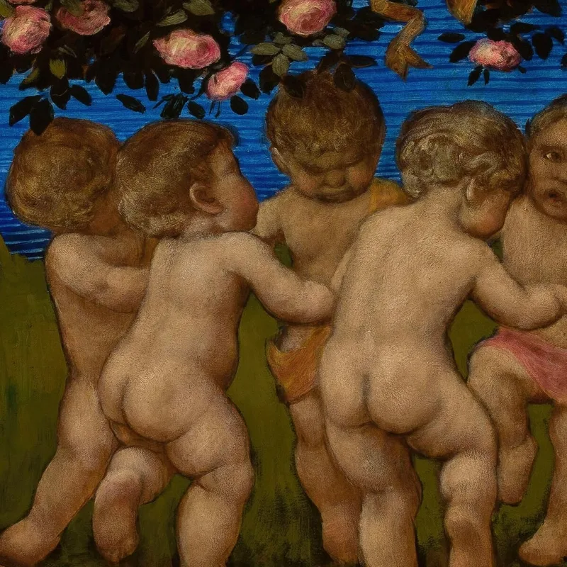 Tanzender Putto Mit Einer Girlande Aus Rosen Hans Thoma