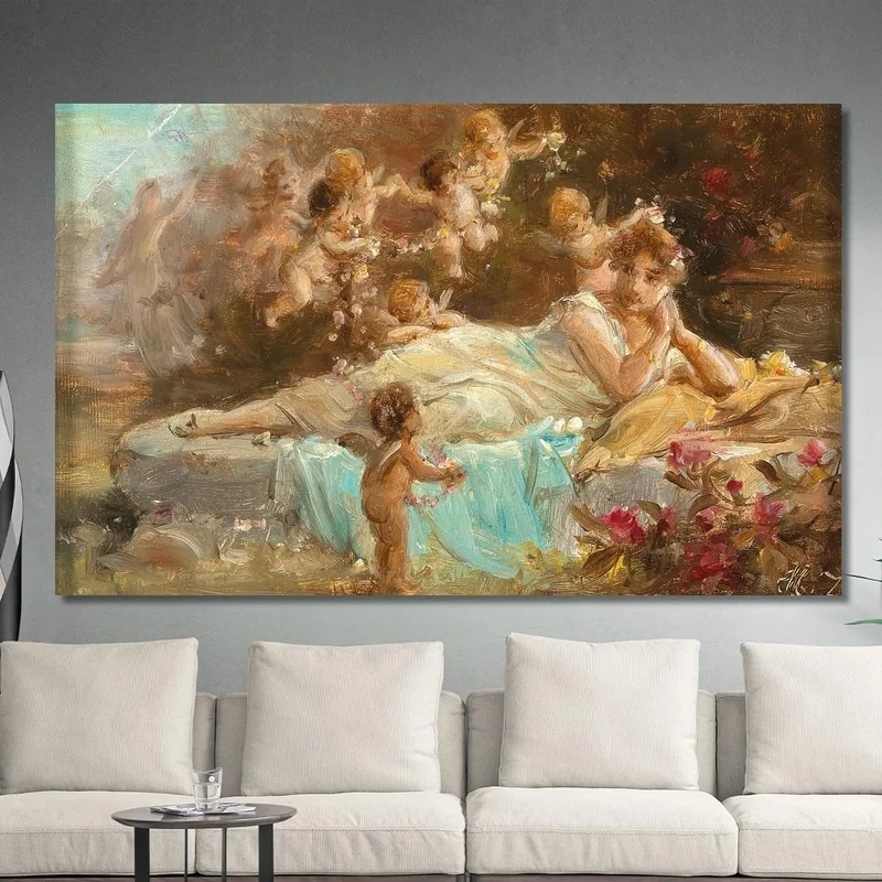 Una Giovane Donna Sdraiata Con Putti Hans Zatzka