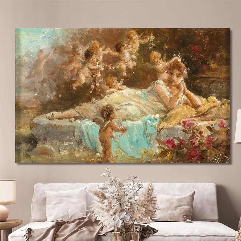 Una Giovane Donna Sdraiata Con Putti Hans Zatzka