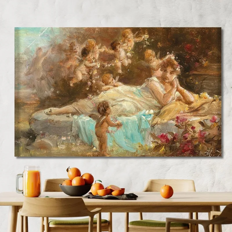 Una Giovane Donna Sdraiata Con Putti Hans Zatzka