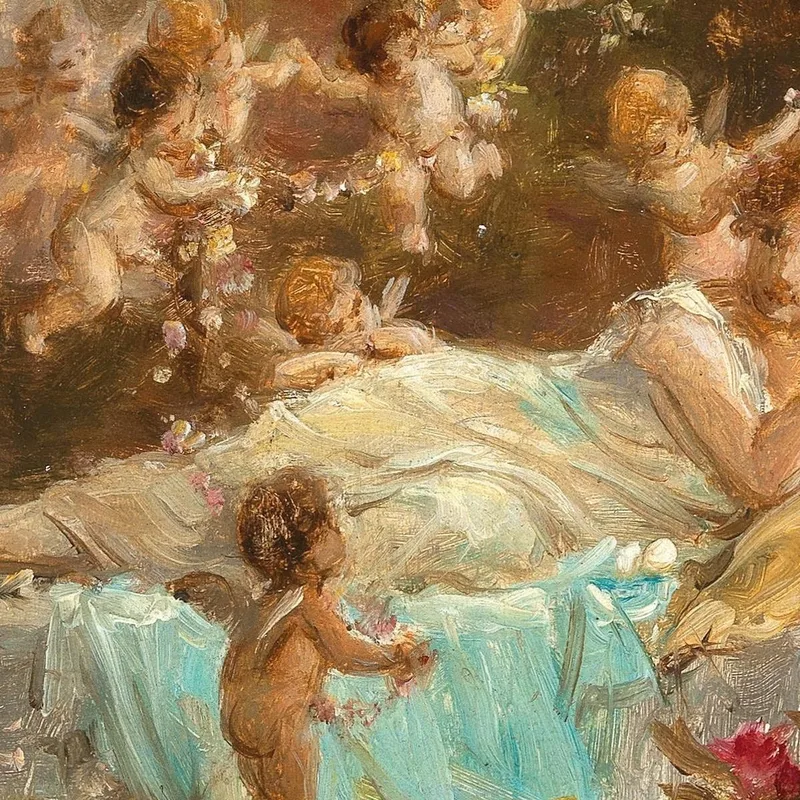 Una Giovane Donna Sdraiata Con Putti Hans Zatzka