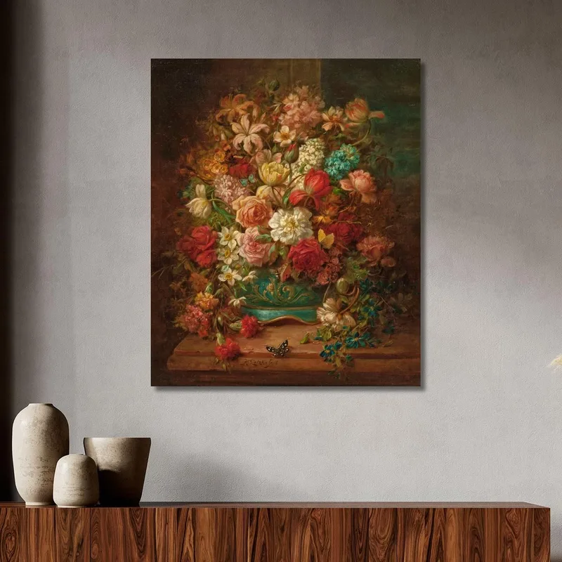 Naturaleza Muerta Con Flores Y Mariposas Hans Zatzka