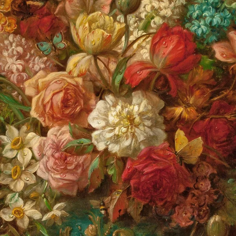 Naturaleza Muerta Con Flores Y Mariposas Hans Zatzka