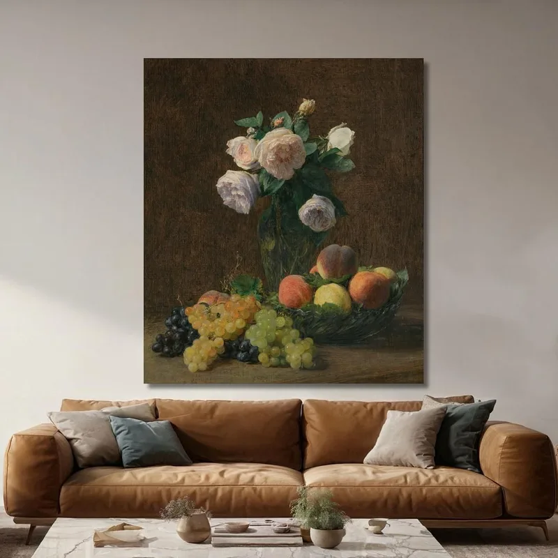 Stillleben-Vase Mit Rosen Pfirsichen Und Trauben Henri Fantin-Latour
