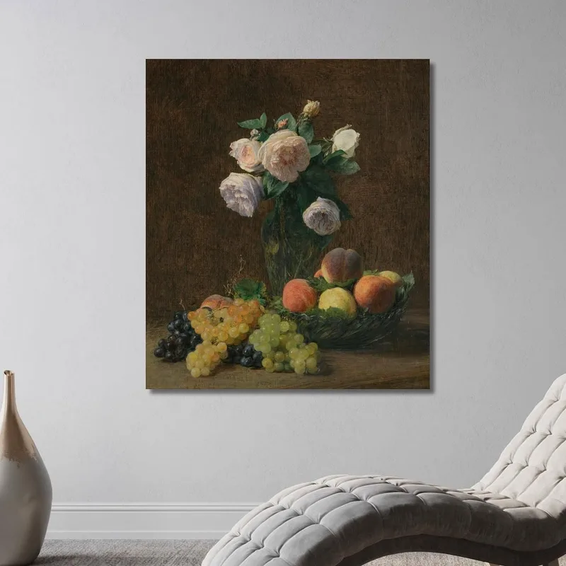 Stillleben-Vase Mit Rosen Pfirsichen Und Trauben Henri Fantin-Latour