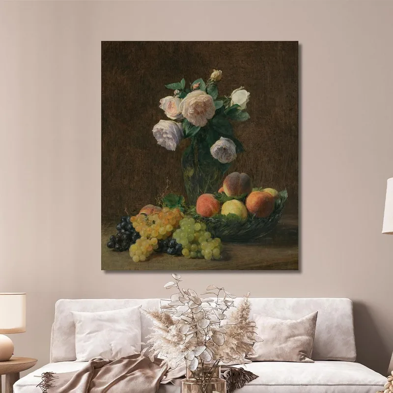 Stillleben-Vase Mit Rosen Pfirsichen Und Trauben Henri Fantin-Latour