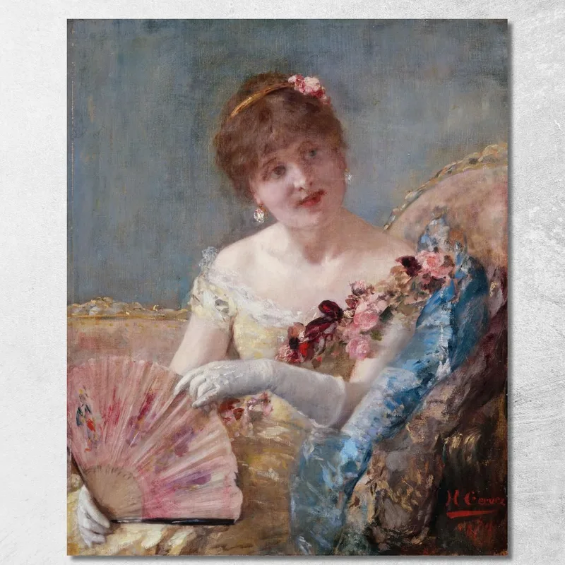 Donna Con Ventaglio - Ritratto Di Réjane Henri Gervex quadro stampa su tela