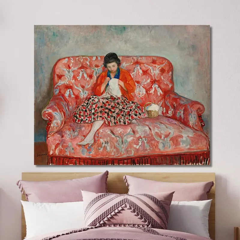 Junges Mädchen Näht Auf Einem Sofa Henri Lebasque