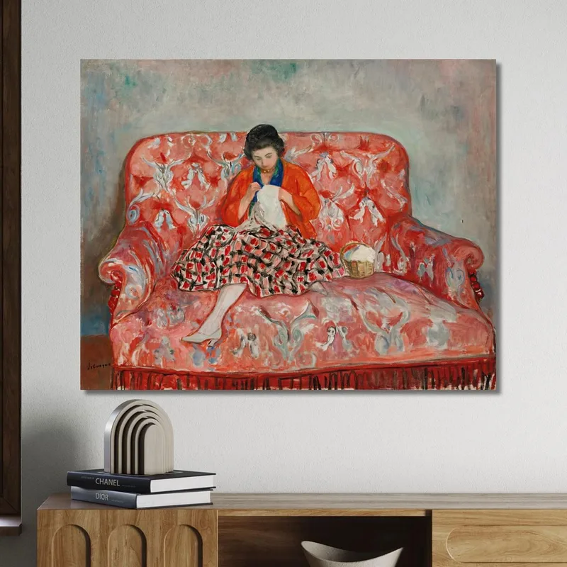 Junges Mädchen Näht Auf Einem Sofa Henri Lebasque