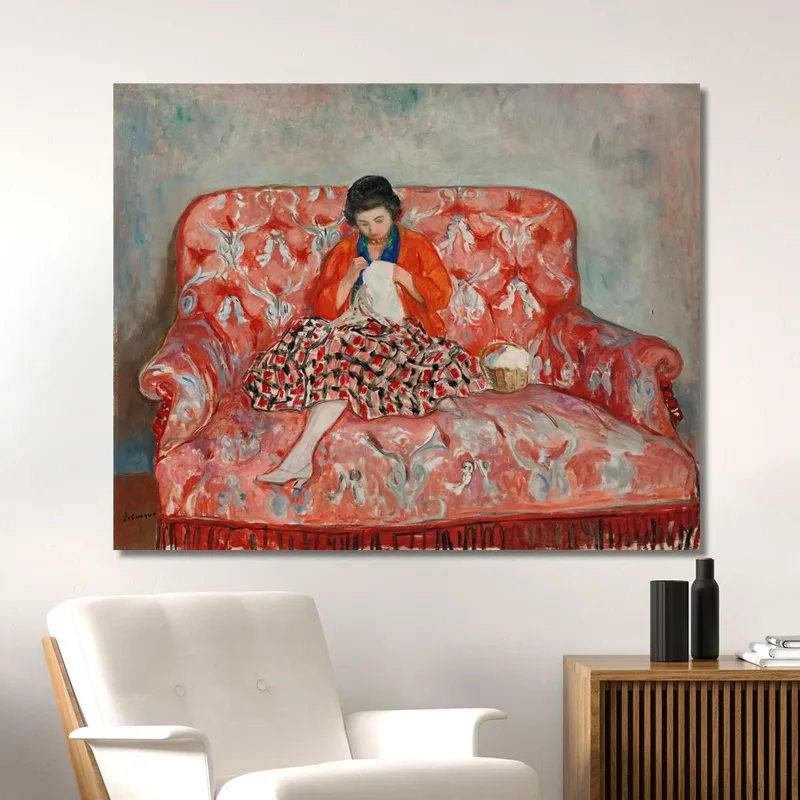 Junges Mädchen Näht Auf Einem Sofa Henri Lebasque