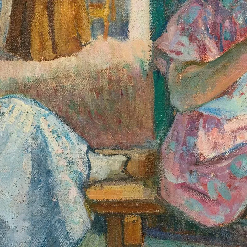 Marthe And Nono Sewing In An Interior Henri Lebasque