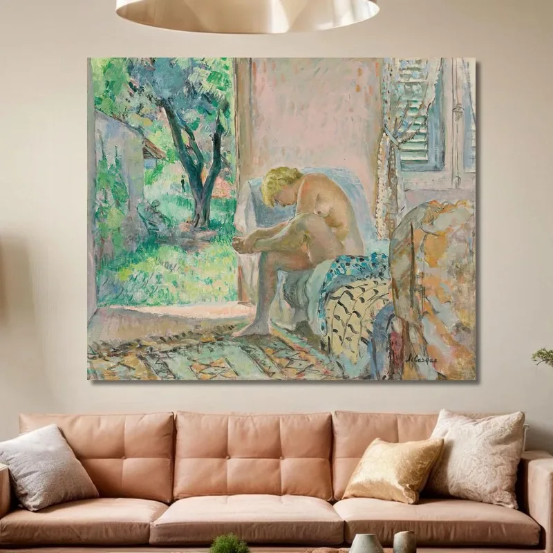 Nude Sitting On Sofa Near Window Henri Lebasque