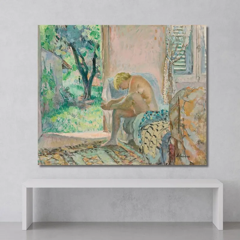 Nude Sitting On Sofa Near Window Henri Lebasque
