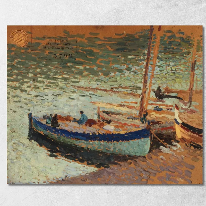 Bouquet Of Cornflowers Boats In The Harbor Henri Martin canvas print