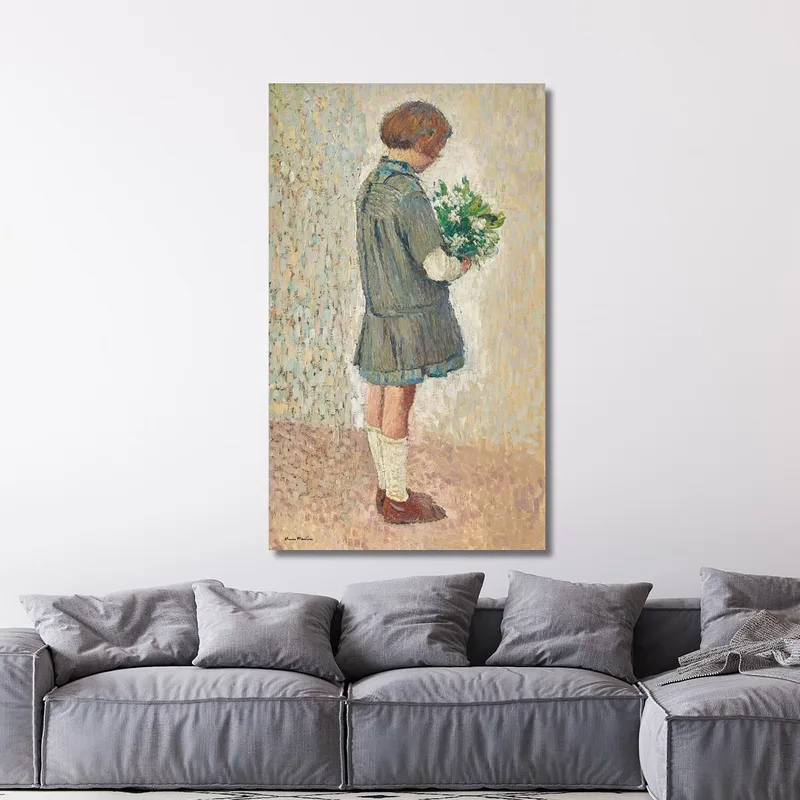 Little Girl In A School Apron Holding A Bouquet Henri Martin