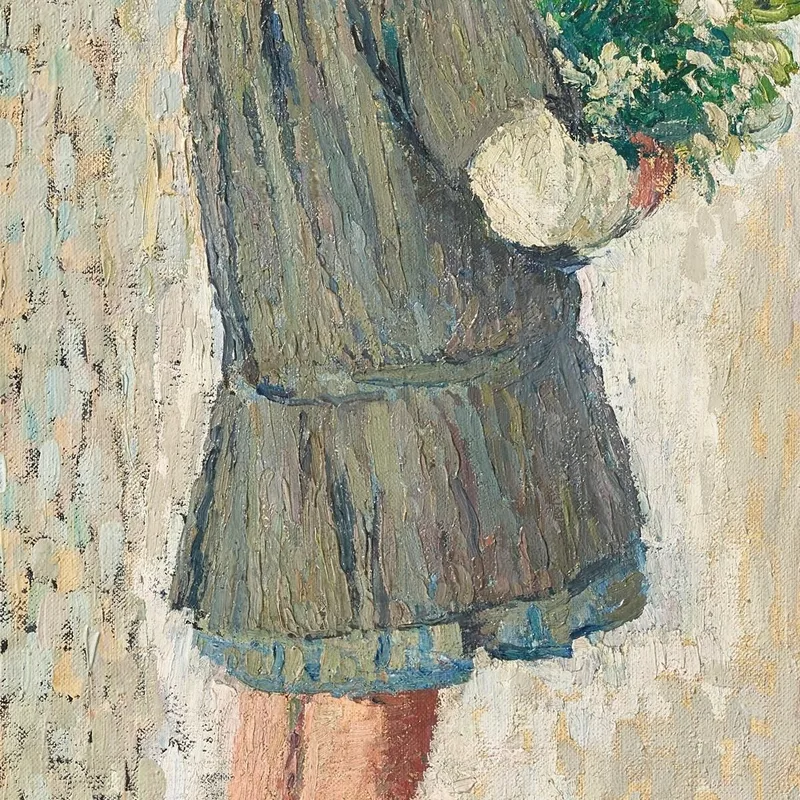 Little Girl In A School Apron Holding A Bouquet Henri Martin