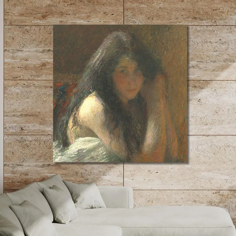 Junge Frau Die Sich Frisiert Öl Auf Leinwand Henri Martin