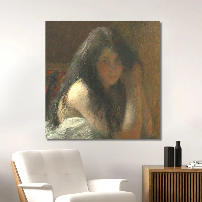 Junge Frau Die Sich Frisiert Öl Auf Leinwand Henri Martin