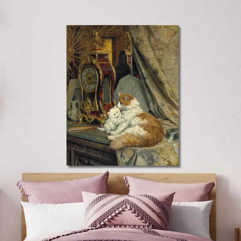 Eine Katze Und Ihr Kätzchen Mit Einer Pendeluhr Henriëtte Ronner-Knip
