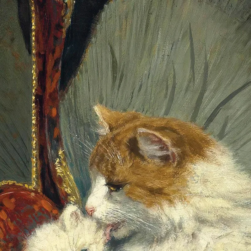 Eine Katze Und Ihr Kätzchen Mit Einer Pendeluhr Henriëtte Ronner-Knip